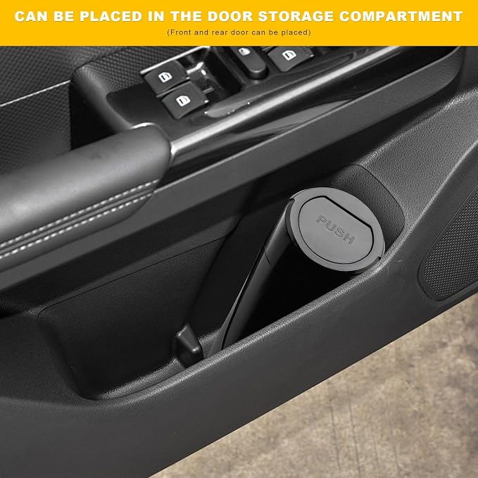 Car Trash Can Bin with Lid, Leakproof Portable Garbage Trash Bin Mini Cup Holder Organizer, Automotive Interior Dustbin Multipurpose Storage Container for Car Home Office (Black)