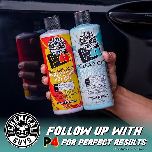 Chemical Guys, C4 Clear Cut Correction Compound for Paint Defects, 16 oz | Pro compound cuts swirls, holograms and scratches from clear coat, leaving a smooth, glossy, correction-ready finish