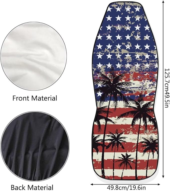 Palm Trees Front Car Seat Cover US Flag Auto Interior Accessories 2 Pcs Set Stretch Polyester Fabric Cover Patriotic All-Season Protection Suitable for Most Cars,SUV,Sedan