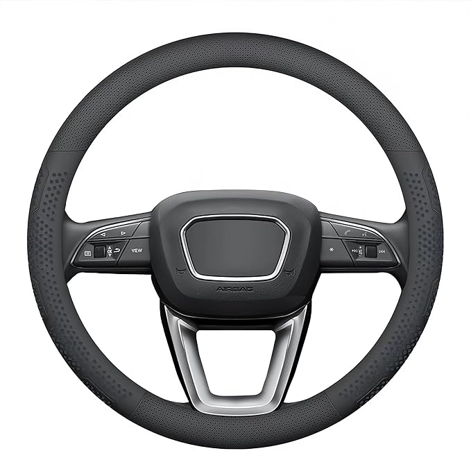 Yangday Leather Steering Wheel Cover for Chevy Silverado 1500 2500 3500, 14.5-15 inches Car Steering Wheel Cover with Non-Slip Breathable (Black)