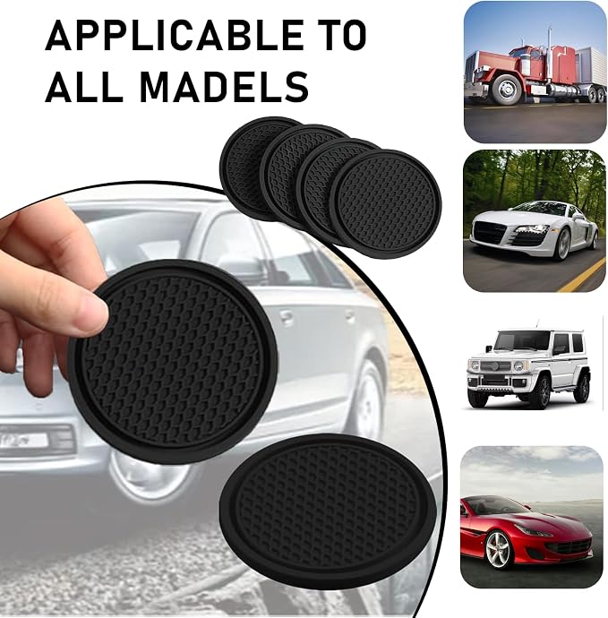 Car Cup Coaster, Universal Non-Slip Cup Holder Coasters for Car, Honeycomb Embedded Decorative Silicone Coasters, Cars Interior Decorative Accessories (Black)