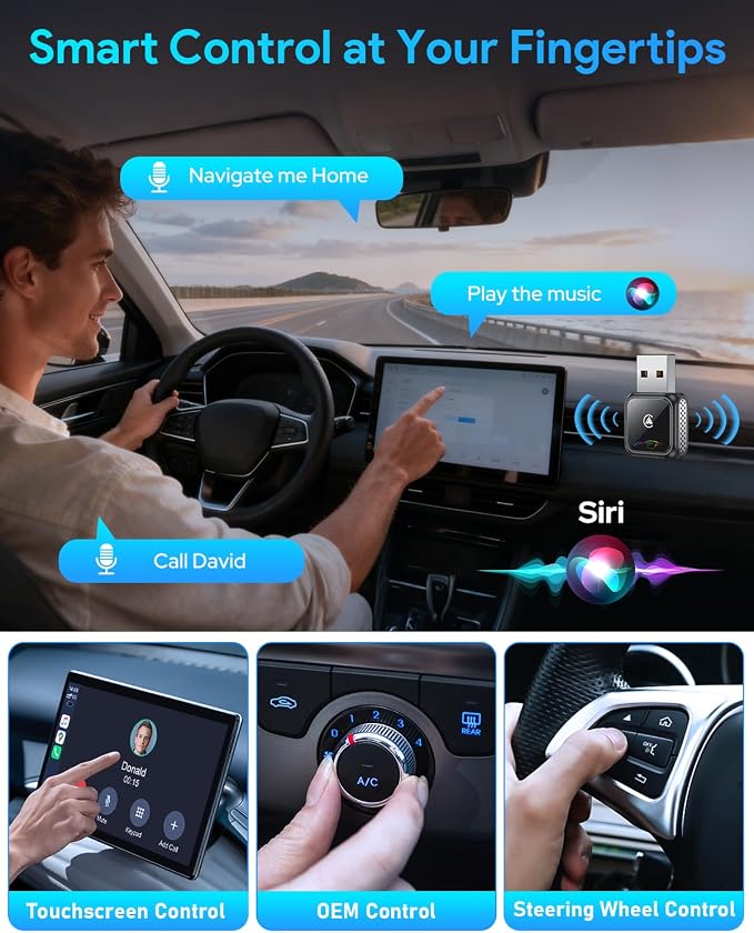 Super Mini Android Auto Wireless CarPlay Adapter - Auto Connect Bluetooth Car Play Dongle, Zero Latency, Compatible with iOS & Android, 2017+ Models, USB/Type-C