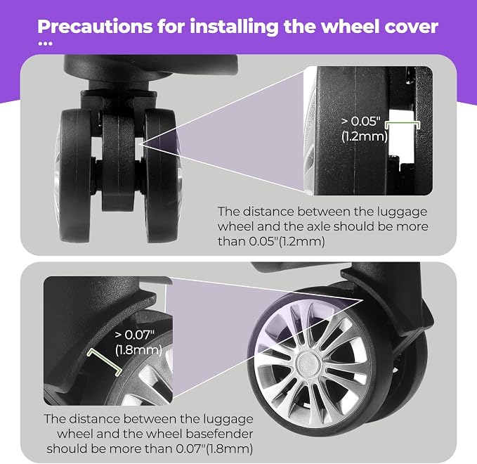 8Pcs Upgrade Luggage Wheel Covers, Travel Accessories (Purple) | Wear-resistant & anti-noise silicone covers. Fits 2-2.4" wheels. Protects suitcase wheels. Travel essential for suitcases