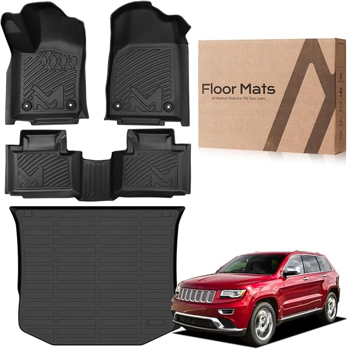 TPE Automotive Floor Mats & Cargo Liner Custom for 2016-2021 Jeep Grand Cherokee & 2022 WK (Not for L), All Weather Cover Protection Waterproof Black Floor Liner Front & Rear Row Full Set Car Mats