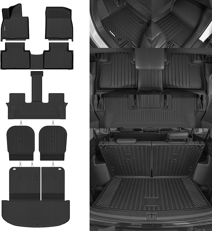 Naibeve Floor Mats for 2027 Telluride Gas 7 Seats 2nd Row Bucket Seats | All Weather Floor Mats, Cargo Mat, 2nd Row Backrest Mats, Backrest Mats, (Not for Hybrid) Interior Protector accessories