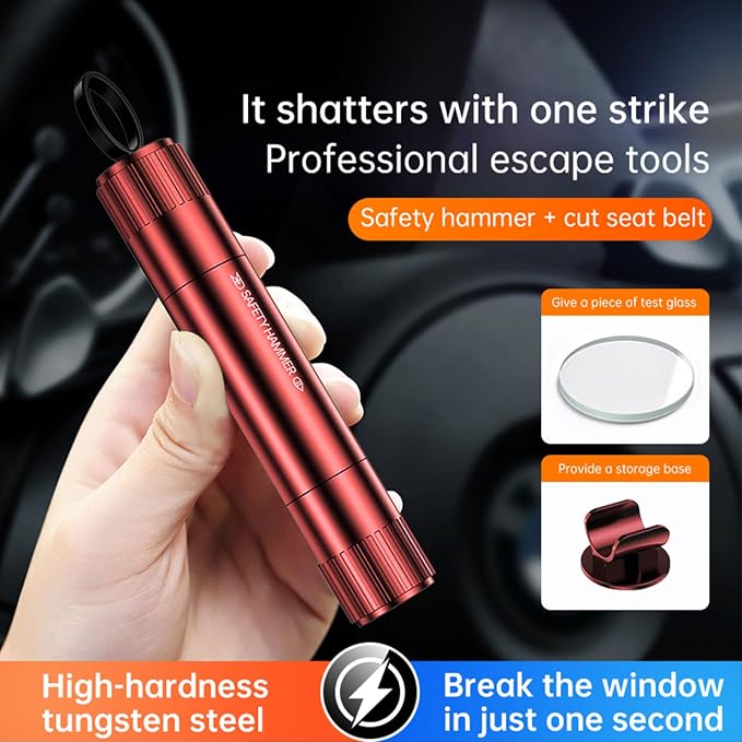 2026 Upgraded Window Breaker and Seatbelt Cutter, Portable Car Safety Hammer, Instantly Glass Breaker Underwater, Car Window Breaker Tool, Life Hammer Car Emergency Escape Tools (Red)