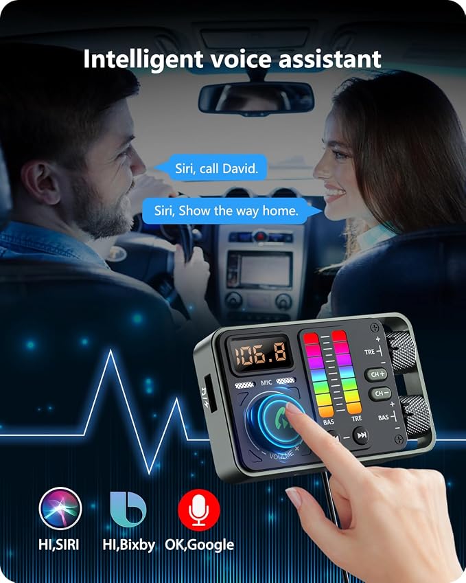 LENCENT Bluetooth Car Adapter, Bluetooth 5.3 FM Radio Transmitter | Hi-Fi Treble & Bass Music Player, PD20W and QC18W Fast Charger, Dual Mics for Hands-Free Call, U Disk/3.5mm AUX