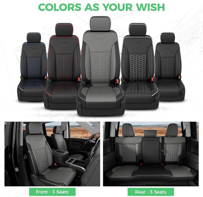 Custom Seat Covers for 2019-2026 Silverado/Sierra 1500 Crew Cab | Fits 2500/3500HD 2020-2026, Jump Seat Cover(armrest storage only), Faux leather, Waterproof, Scratch-resistant, Easy-clean