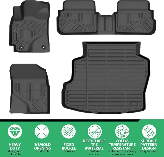 Floor Mats for Toyota Corolla 2009 2010 2011 2012 2013, Custom Fit Corolla Standard,LE,S XLE,XRS,L,LE/S Special Edition Mats, TPE Non-Slip Waterproof 2 Row & Cargo Liner Floor Liners Set