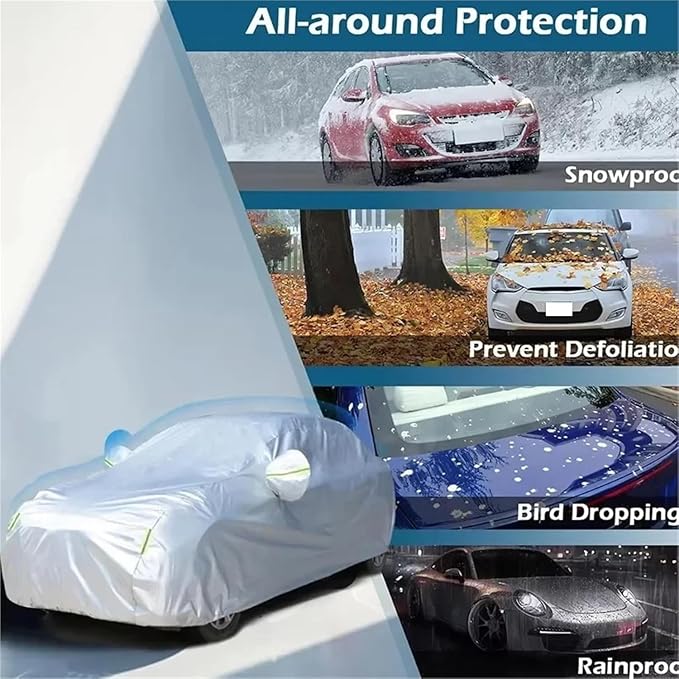 6 Layers Car Cover, 184-196 inch | Waterproof All Weather, Outdoor Full Cover, Rain Sun UV Protection, Zipper Cotton, Universal Fit for Sedan