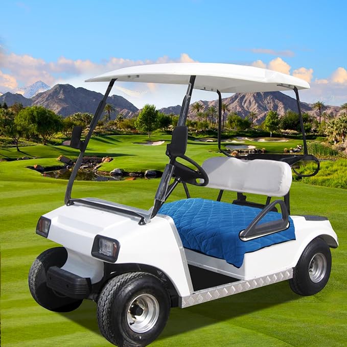 YOKYHOM Golf Cart Seat Covers, Thickened Short Plush Seat Towel Blanket with Non-Slip Backing, Soft & Heavy Duty, Fits Most 2 & 4 Passenger EZGO Yamaha Club Car, 51"x30.5", Deep Blue