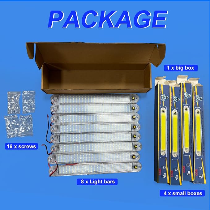 12V Led Interior Light Bar 8 Packs 72Led 6500K White with ON/Off Switch 11Inch 12V 24V for Enclosed Cargo Trailer RV Van Truck Lorry Camper Caravan Motorhome (8Pcs)