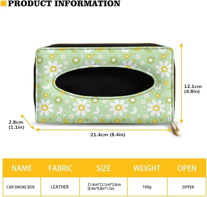 Daisy Print Napkin Holder PU Leather Car Tissue Holder Universal Car Interior Accessories for Trucks SUV Sedans Green