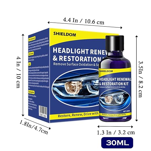 SHIELDOM Professional Headlight Restoration Kit with Abrasive Paper & Surface Ceramic Protective Coating Fluid to Remove Cloudy, Oxidation & Scratches and Restore Clarity DIY Set - 6PCS