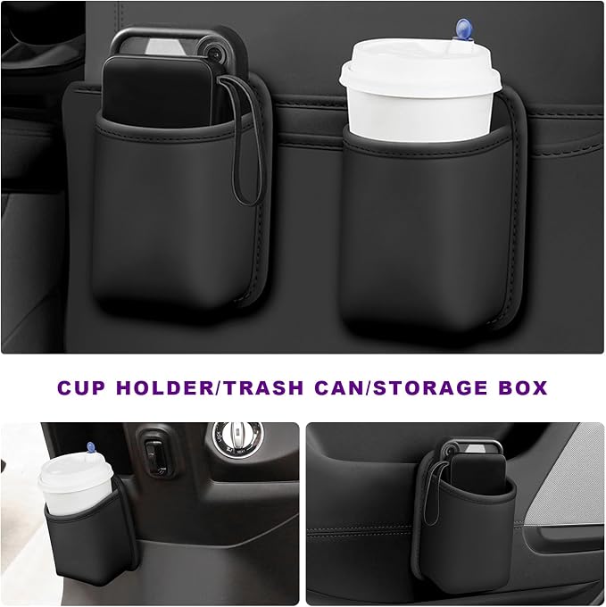 Large Car Door Cup Holders, Clip On Beverage Drink Holder Vehicle Door Storage Organizer, Scratch-Resistant Leather Water Bottle Hanging Holder for SUV Sedan Truck (Black)
