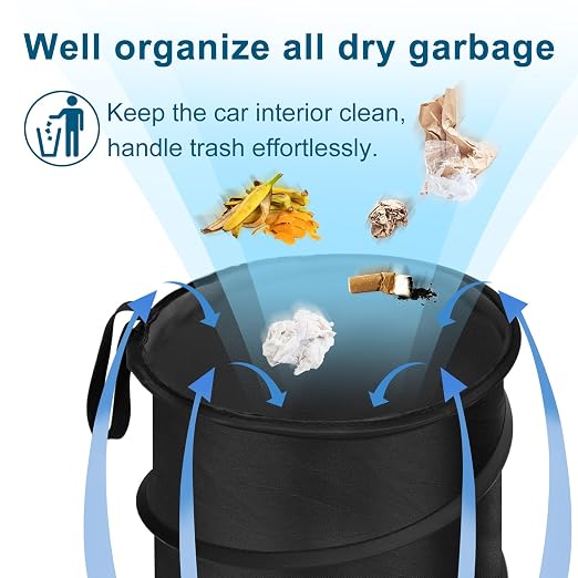 Car Trash Can, 2 Packs 4 Gallons Garbage Can, Collapsible Trash Bin | Pop-Up Trash Can for Car Front Back Seat, Portable Car Trash Bag Hanging for Vehicle SUV Rv Truck Accessories Interior, Black