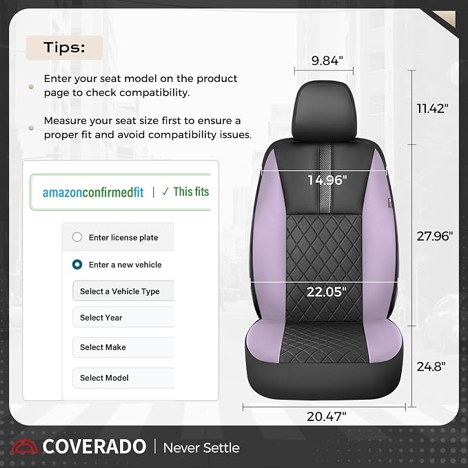 Coverado Car Seat Covers Full Set, Automotive Leather Seat Covers for Car,Universal Fit Front Back Seat Cover, Non-Slip Waterproof Breathable Car Seat Protector