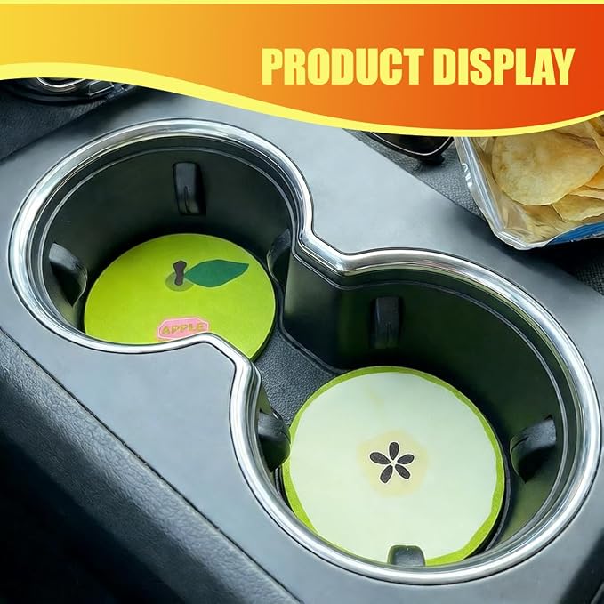2PCS Fruit Pattern Car Cup Coasters, Cute Drink Insert Coaster, Non-Slip Car Cup Holder Coaster, Automotive Interior Accessories Water Bottle Holder Pad for Most Vehicles (Cyan)