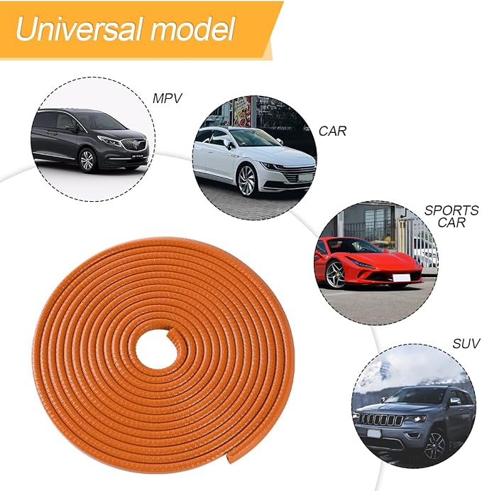 Osilly Car Door Edge Guards, 16Ft Rubber Seal Car Door Edge Trim, U Shape Door Edge Protector Guard, Aluminum Weather Proofing Automotive Door Edge Molding Protection for Most Car (Orange)