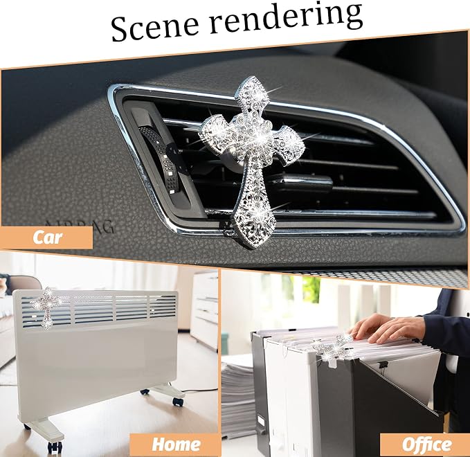 Frienda Bling Car Air Vent Clip Crystal Cross Rhinestone Vehicle Air Conditioner Outlet Vent Charm Car Bling Accessories for Women Wheels Interior Decoration(Silver)