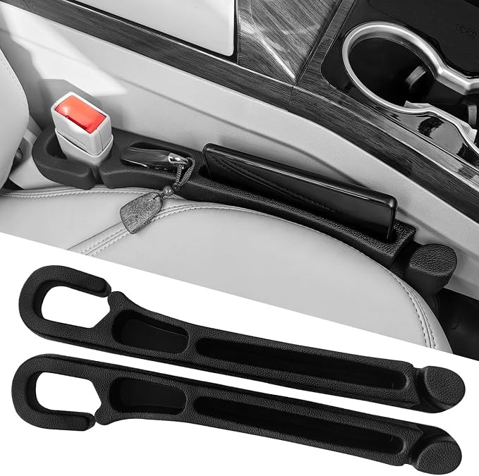 Car Seat Gap Filler with Organizer Hook, 2-Pack Car Seat Gap Plug | Fills Gap Between Seat & Console Prevent Small Items & Tools from Falling Seat Side Gap Fits Cars, SUVs, Trucks & Sedans