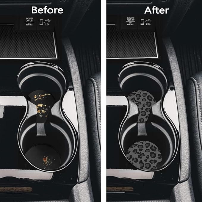 Car Coasters for Cup Holders - Black Leopard | 2 Pack Non-Slip Universal Rubber Car Cup Coaster for Women Men, Car Interior Accessories