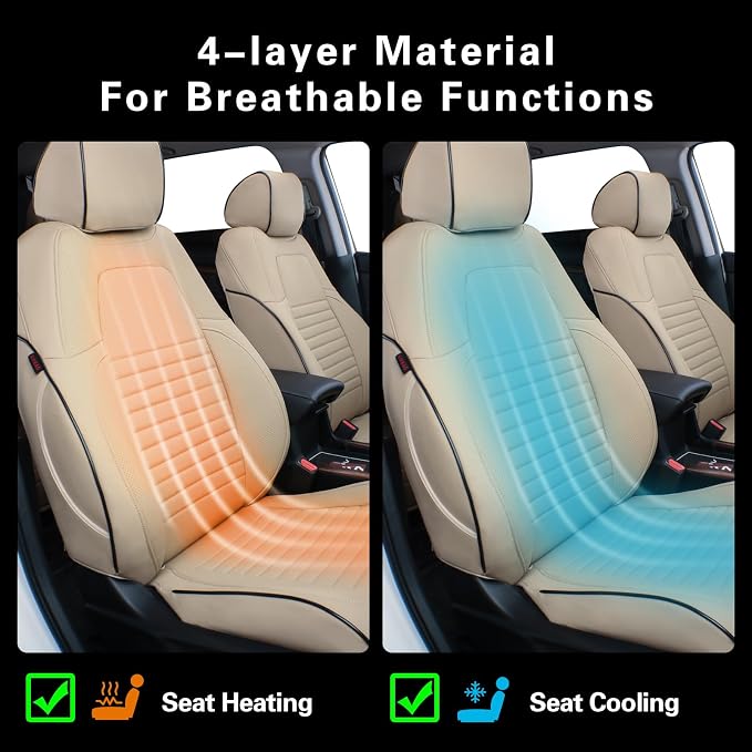 EKR Car Seat Covers for Honda CRV 2015-2016 Leatherette Full Set | Custom Fit for Honda CRV 2015 2016 Full Wrap,Airbag Compatible,Waterproof Pet-resistant,Faux Leather(Beige)