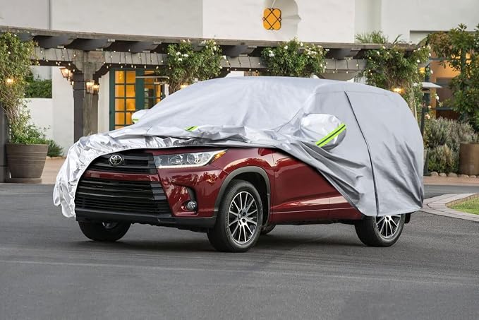 Koukou SUV Car Cover Custom Fit Toyota Highlander from 2007 to 2025,Waterproof Car Cover All Weather for Automobiles Outdoor Indoor with Zipper Door, Sun Rain Dust Snow Protection.