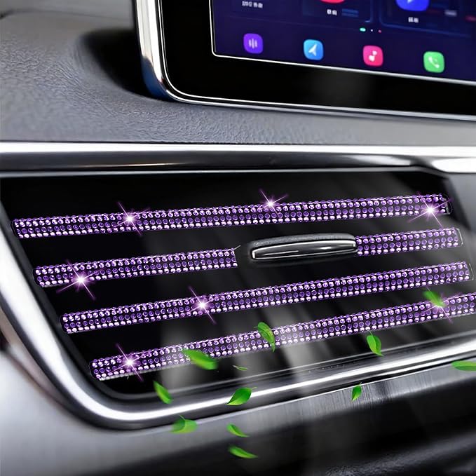 NBTEPEM Bling Car Air Conditioner Decoration Strip for Vent Outlet, 10 PCS Universal Rhinestone Car Vent Outlet Trim Decorations, Bling Interior Accessories for Women and Girls (Purple)