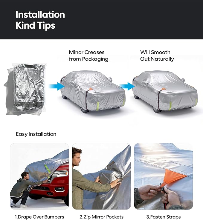 Wigoo Dodge Ram 1500 Truck Car Cover Accessories 2019-2026, Custom Fit Waterproof All Weather Outdoor Full Pickup Cover, Windproof UV Rain Snow Dust Protection, Door Zipper, Reflective Strips