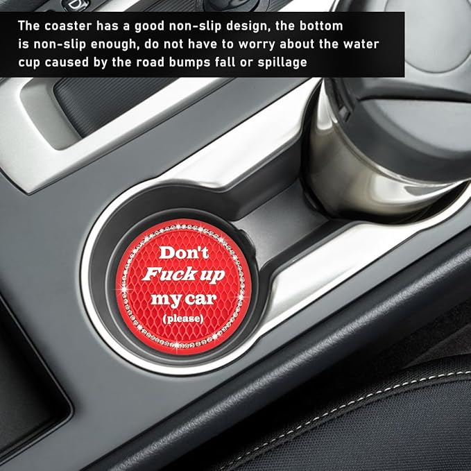 Ziciner 2 Pack Bling Car Cup Holder Coaster, 2.75 Inch Anti-Slip Auto Insert Cup Coaster, Crystal Car Drink Cup Mat Perfect for Women Girls, Universal Interior Decor Accessories (Red)