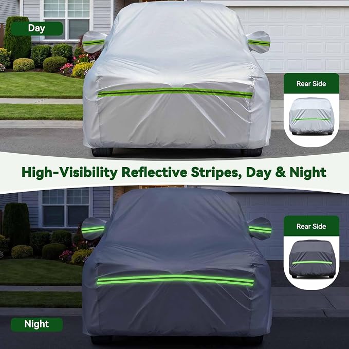 AUQDD 6-Layers Premium MPV Car Cover Waterproof All Weather Weatherproof UV Sun Protection Snow Dust Storm Resistant Outdoor Exterior Custom Form-Fit Full Padded Car Cover with Straps 199"-210" K17