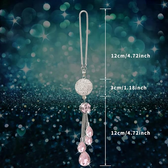 Bling Car Accessories for Women and Man,Cute Car Decor for Women,Lucky Crystal Sun Catcher Ornament,Rear View Mirror Crystal Ball Charm Decor (30 mm Clear)(Pink)