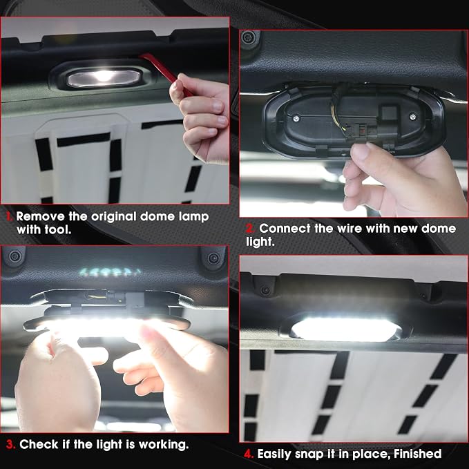 LED Dome Lights for Jeep Wrangler JL/Gladiator JT 2018-2023 | 6500K White Rear Interior Lights with Push Button | Replacement Cabin Reading Light Kit for 2/4 Door Models