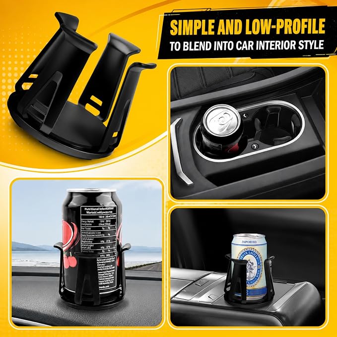 2PCS Car Cup Holder Insert,Anti-Shake Cup Holder Inserts for Car with Adaptive Clamping Arm & Suction Cups Mount,Universal Cupholder Insert for Cars Fits Most Trucks SUVs