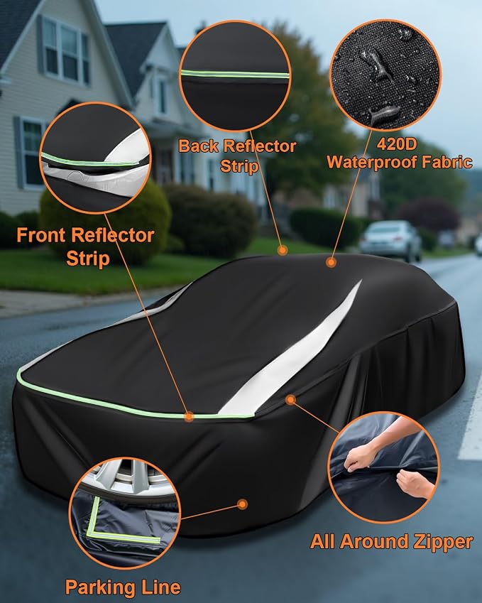 Full Enclosed Car Covers Universal Fit C4 C5 C7 C8 Corvette,Civic,Corolla,Mazda 3,911,3 Series,Forte,Cruze,Elantra,Jetta,Sentra,Escort,Audi A4,Model 3 Sedan/Coupe/Cabrio Length 177-189 inches