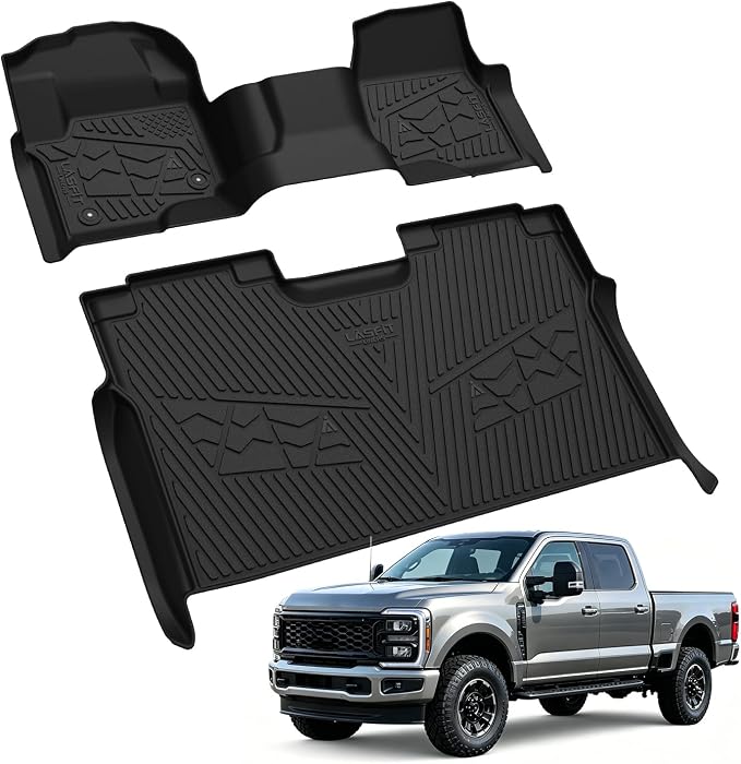 LASFIT Floor Mats Crew F250 2017-2026 Bench Seats 2nd Row Without Storage | Floor Mats for Ford F250 F350 F450 All Weather Only Fit Carpet Floor Super Duty TPE Car Floor Liner, 1st&2nd Row
