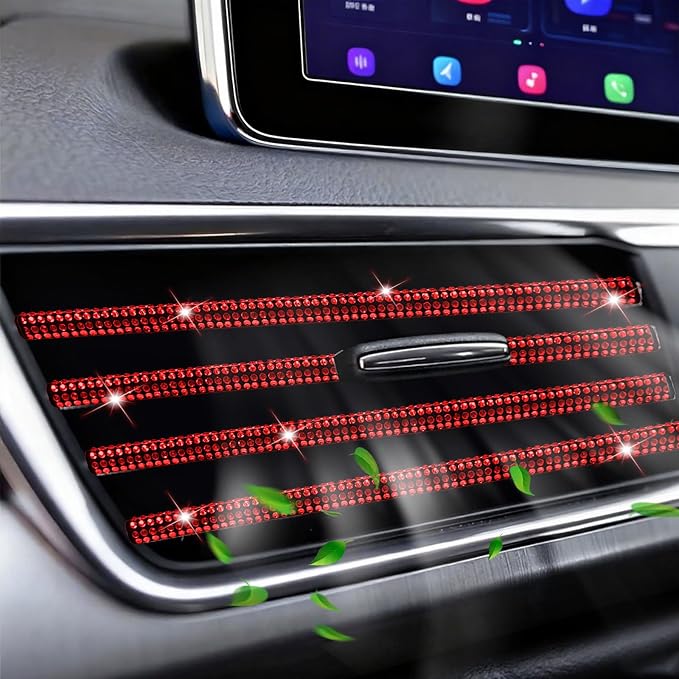 NBTEPEM Bling Car Air Conditioner Decoration Strip for Vent Outlet, 10 PCS Universal Rhinestone Car Vent Outlet Trim Decorations, Bling Interior Accessories for Women and Girls (Red)