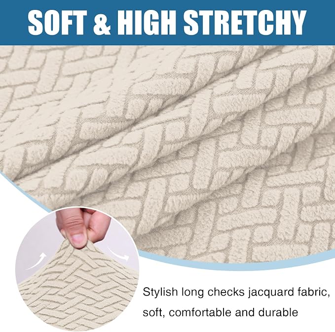 Smiry Waterproof Couch Cushion Covers, Stretch Jacquard Thick Sofa Cushion Covers, Washable Seat Slipcover Elastic Furniture Protector for Pets, Kid (Large, Apricot)