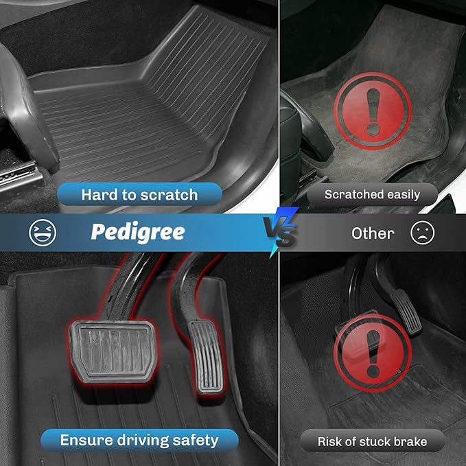 Pedigree 2025-2026 3D TPE All-Weather NEW Floor Mats for Tesla Model Y Juniper -Custom Fit 3-Piece Set with Trunk Liner Heavy Duty,Odorless Rubber Protection