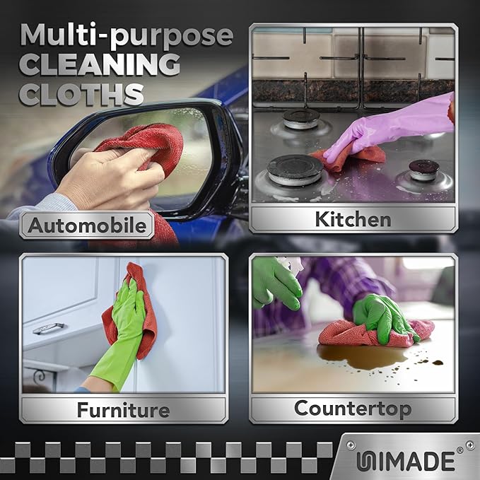 UNIMADE Shop Towels, 400 Pack Commercial Grade Work Rags Microfiber Towels for Cars Cleaning Rag Bulk Detailing Cloth for Automotive Bar Mechanic Restaurant Garage Housekeeping, 11.5"x 11.5", Red