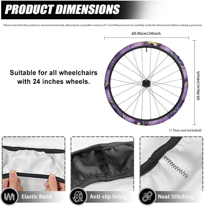 Purple Marble Wheelchair Accessories for Seniors 2 Pack Wheelchair Wheel Covers to Protect Floors Carpets