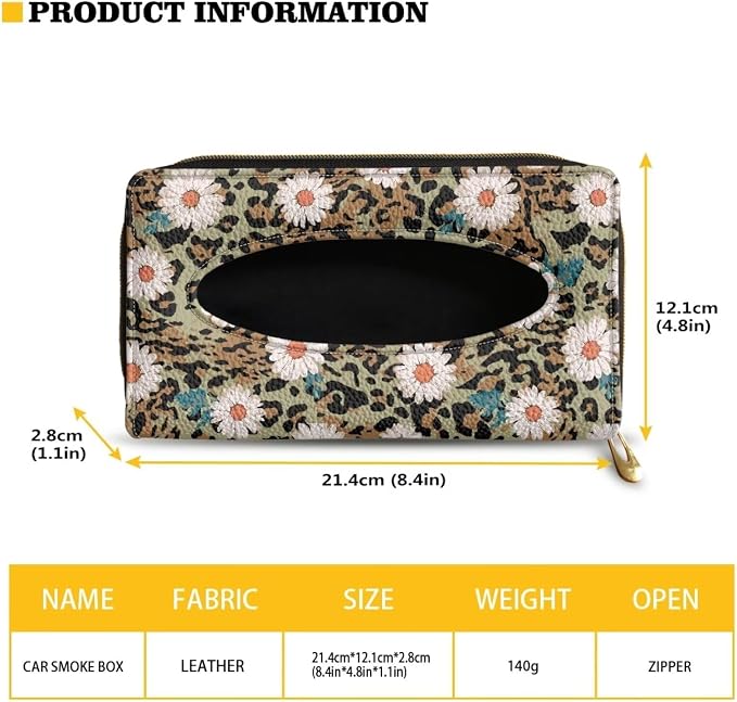 Leopard Daisy Tissue Box Sun Visor Tissue Holder Car Visor Napkin Holder with Back Clip Easy to Install Car Decoration