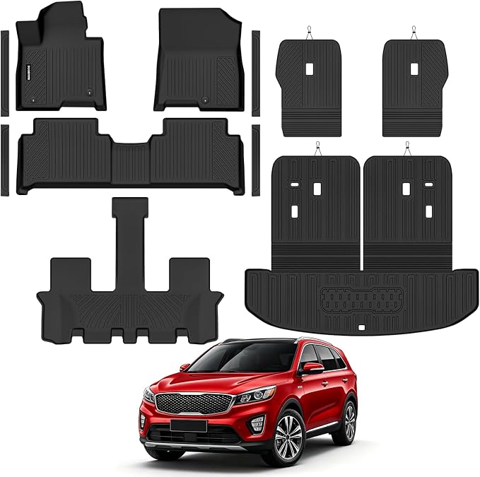 Naibeve Floor Mats for 2021-2026 Kia Sorento Hybrid 7 Seats (Bench Seat) | All Weather Floor Mats, Cargo Mat, 2nd Row Backrest Mats, Backrest Mats, Door Sill Guards, (Not for Gas) accessories