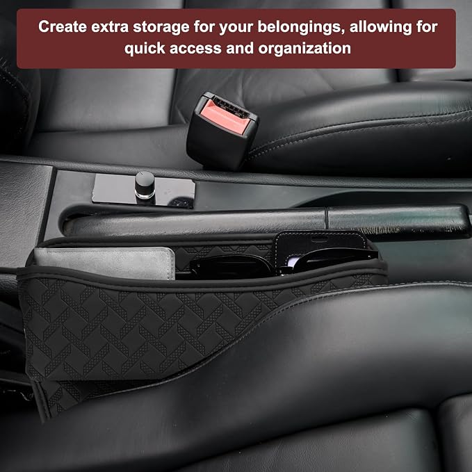 HARFINGTON 2pcs Car Seat Gap Filler Organizer 11.5 x 8 x 2.1 Inch Leather Universal Car Organizer Storage Box Between Seat and Console for Phone Sunglasses Keys, Coffee