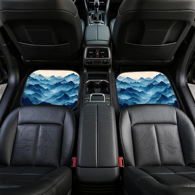 Abstract Car Floor Mats Set of 4 Blue White Mountain Block Art Carpet Front Rear Carpets Mat Non-Slip Auto Car Accessories Universal Fit Car Accessories for Truck