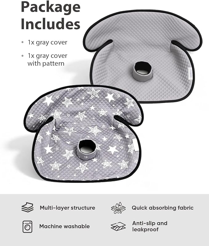 2 Pack Waterproof Baby Piddle Pads Carseat Potty Training Car Seat Protector, Waterproof Infant Car Seat Liner Cover to Prevent Pee, Leakproof and Washable (Gray Star)