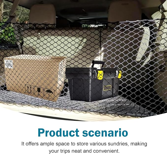 Cargo Net Stretchable, Dual-Layer Nylon Trunk Storage Net with Hook, 35.43inch x15.75 Inch Adjustable Elastic Organizer Net, Suitable For Cars, Sedans, SUVs and Trucks (Black)