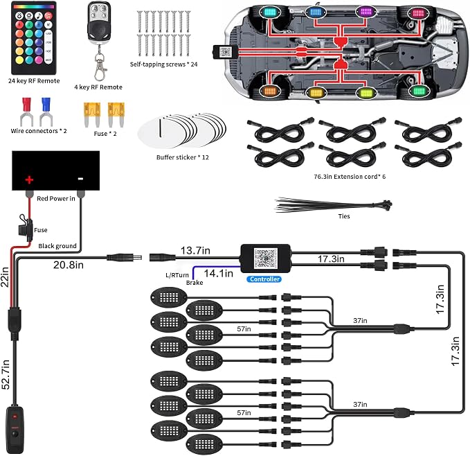 12 Pods Alloy RGB LED Rock Lights, Shockproof Heavy Duty Metal Underglow Kit for Jeeps Truck Offroad ATV UTV Golf Cart SUV, IP68 Waterproof Neon Underbody Light with APP/RF Control & Brake Signal 12V