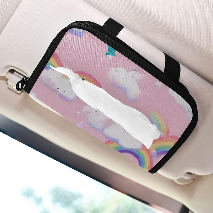 Pink Stars Rainbows Car Tissue Holder Durable Napkin Holder Hanging Tissue Holders Case Car Tissues Bag for Sun Visor Seat Back Universal Auto
